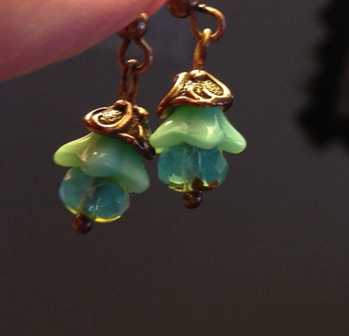aqua bell flower earrings
